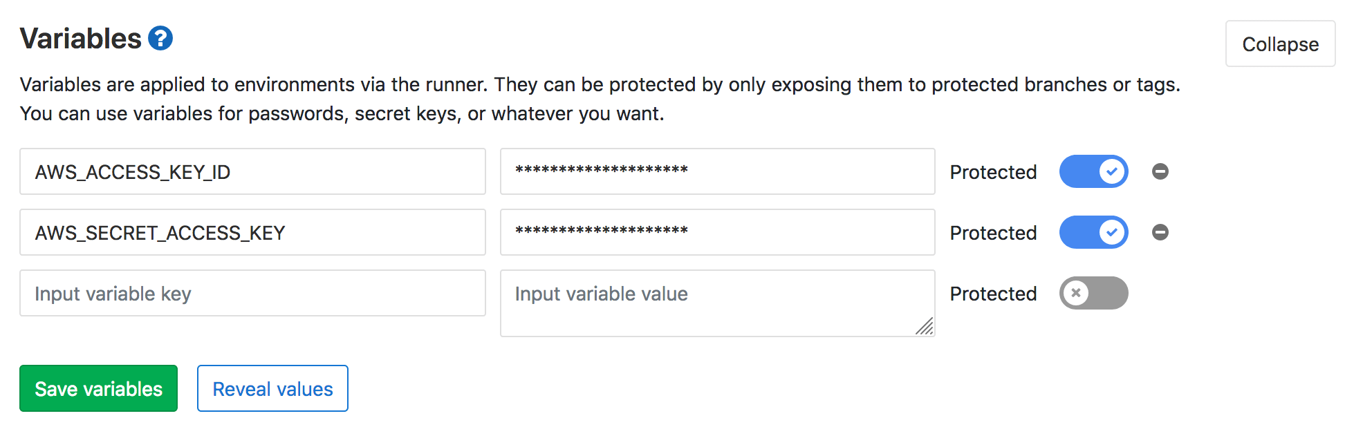 GitLab Add and secure environment values