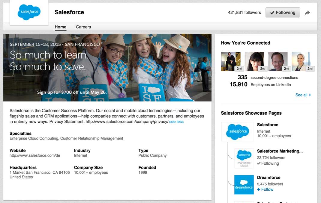 Salesforce LinkedIn company page